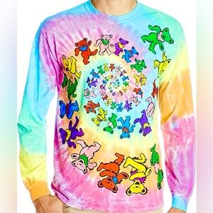 Liquid Blue Grateful Dead Tie Dye Colorful Spiral Bears Long Sleeve Tee TShirt M